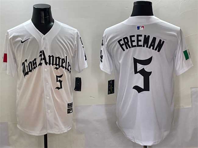 Men%27s Los Angeles Dodgers #5 Freddie Freeman White Mexico 2025 LA Gothic Style With Fernando Patch Vapor Premier Limited Stitched Jersey->los angeles dodgers->MLB Jersey